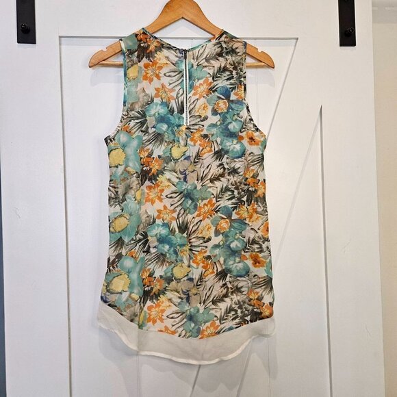 Daniel Rainn Sheer Green Floral Fairycore Boho V-Neck Tunic Tank, size medium - Picture 4 of 8